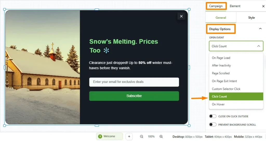 How to Show a Click Count Popup