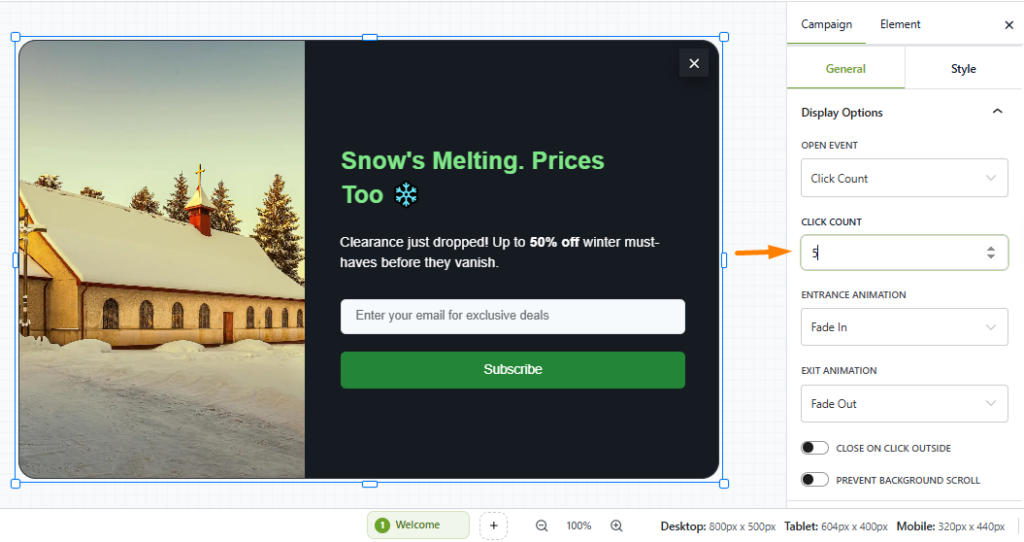 How to Show a Click Count Popup