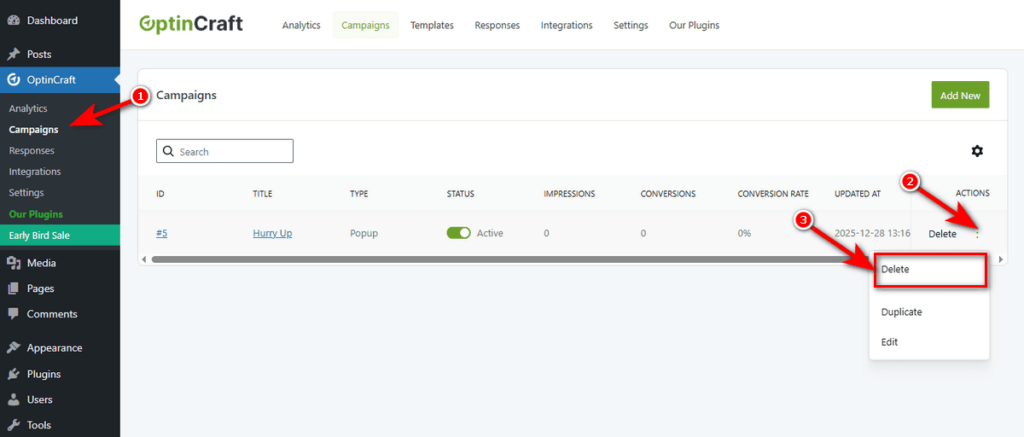 How to Edit or Delete a Popup Campaign